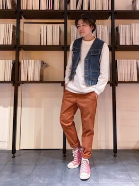 「UNIQLO（ユニクロ）のクルーネックT（半袖）（Tシャツ/カットソー）」を使った、RUIさん（メンズ・166cm）の冬コーディネート