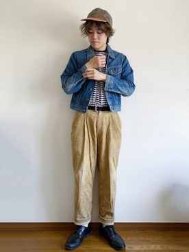 「部屋撮り」｜「アイテム（デニムジャケット）」を使った、RUIさん（メンズ・166cm）の春コーディネート