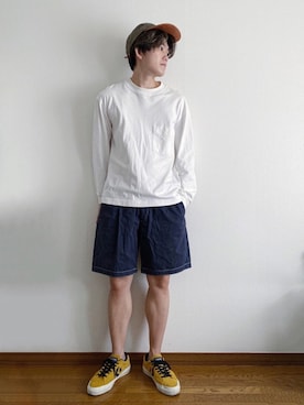 「アイテム（スニーカー、イエロー系）」を使った、RUIさん（メンズ・166cm）の夏コーディネート