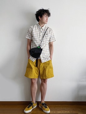 「アイテム（パンツ、イエロー系）」を使った、RUIさん（メンズ・166cm）の夏コーディネート
