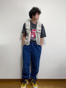 「アイテム（スニーカー、イエロー系）」を使った、RUIさん（メンズ・166cm）の夏コーディネート