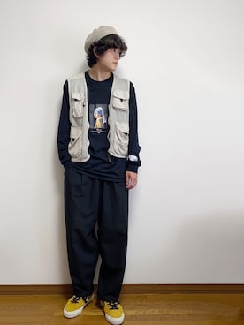 「アイテム（スニーカー、イエロー系）」を使った、RUIさん（メンズ・166cm）の秋コーディネート