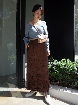 「ベロアスカート」｜「アイテム（パンプス）」を使った、ayakoさん（レディース・160cm）の秋コーディネート