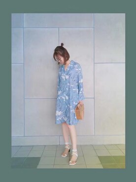 「im向のアイテム（シャツワンピース、ブルー系）」を使った、ReenieGuoさん（レディース・160cm）の夏コーディネート
