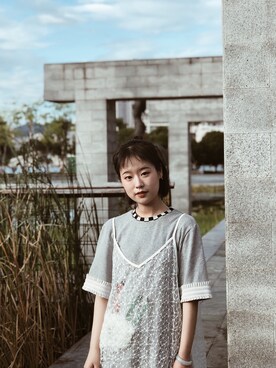 「DAZZLE（ダズル）のアイテム（ワンピース、グレー系）」を使った、ReenieGuoさん（レディース・160cm）の夏コーディネート
