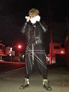 「RICK OWENS」｜「アイテム（ライダースジャケット）」を使った、けーたさん（メンズ・172cm）の冬コーディネート