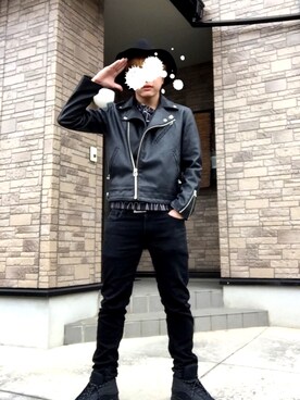 「A.P.C.」｜「アイテム（ライダースジャケット）」を使った、けーたさん（メンズ・172cm）の春コーディネート