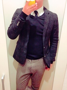 「NANO universe（ナノユニバース）のアイテム（スーツジャケット）」を使った、Mr.NYさん（メンズ・178cm）の冬コーディネート