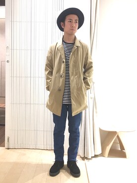 「FACTOTUM（ファクトタム）のアイテム（ステンカラーコート）」を使った、Takahiro_Kudoseさん（メンズ・163cm）の冬コーディネート