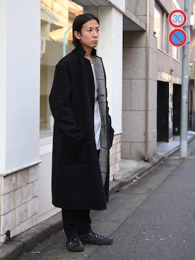 「FACTOTUM（ファクトタム）のアイテム（チェスターコート）」を使った、Takahiro_Kudoseさん（メンズ・163cm）の秋コーディネート