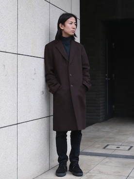 「FACTOTUM（ファクトタム）のアイテム（チェスターコート）」を使った、Takahiro_Kudoseさん（メンズ・163cm）の秋コーディネート