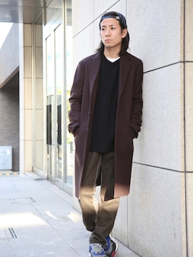 「FACTOTUM（ファクトタム）のアイテム（チェスターコート）」を使った、Takahiro_Kudoseさん（メンズ・163cm）の冬コーディネート