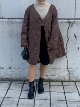 「アイテム（ノーカラーコート、ベージュ系）」を使った、ユウさん（レディース・148cm）の秋コーディネート