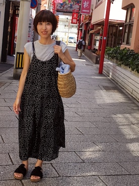 「DHOLIC（ディーホリック）のアイテム（サロペット/オーバーオール）」を使った、chiiさん（レディース・156cm）の夏コーディネート