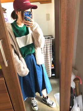 「MILKFED.（ミルクフェド）のアイテム（キャップ、レッド系）」を使った、Nさん（レディース・153cm）の冬コーディネート