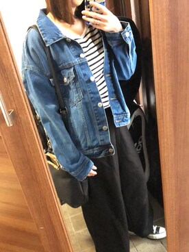 「SPINNS（スピンズ）のアイテム（デニムジャケット、ブルー系）」を使った、Nさん（レディース・153cm）の春コーディネート
