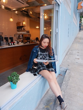 「TOPSHOP（トップショップ）のアイテム（ワンピース、ブラック系）」を使った、Qさん（レディース・150cm）の春コーディネート