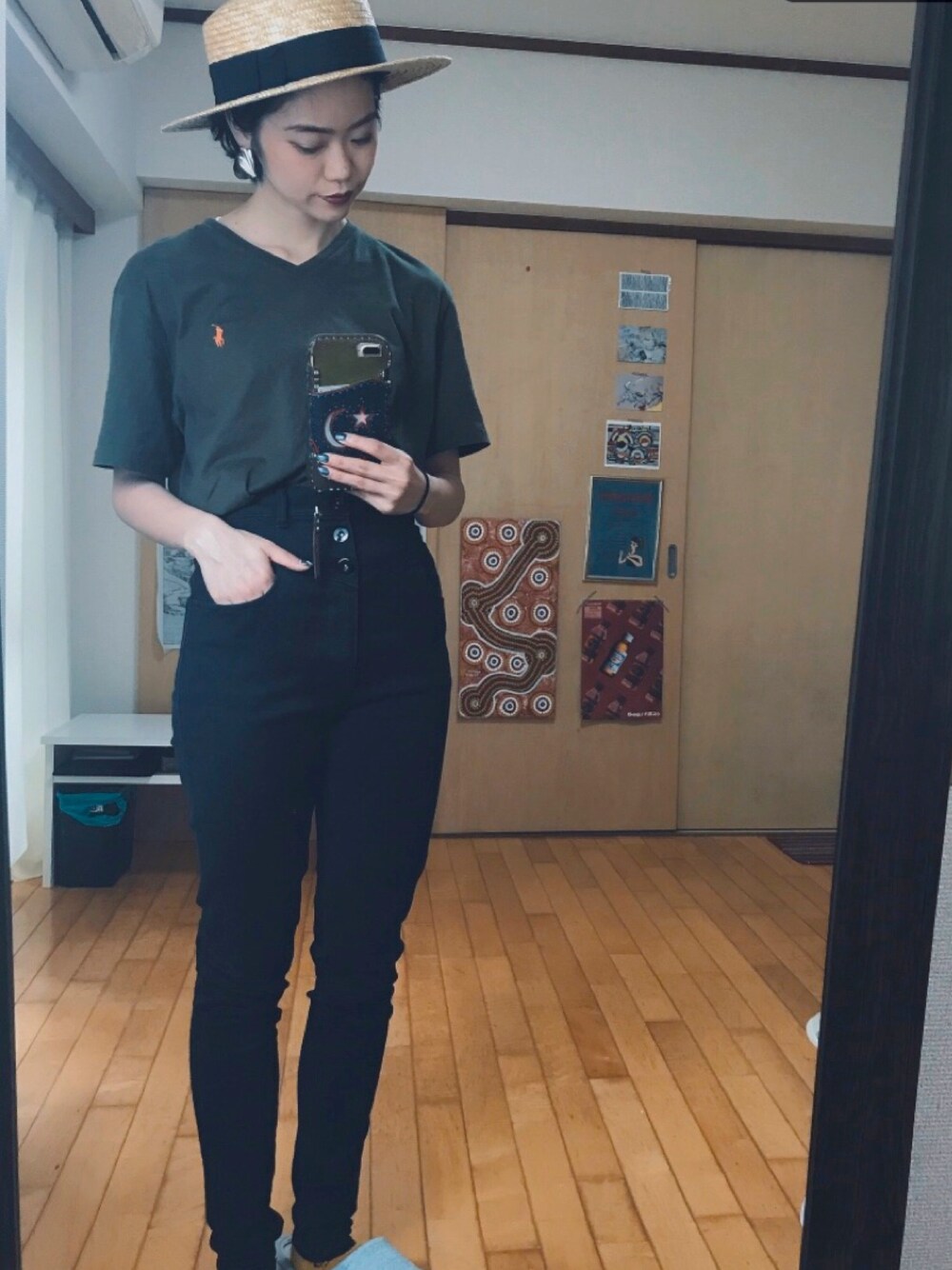 「シンプル」｜「POLO RALPH LAURENのアイテム（Tシャツ/カットソー、グリーン系）」を使った、みくみくはらりらさん（レディース・154cm）の春コーディネートの1枚目の写真