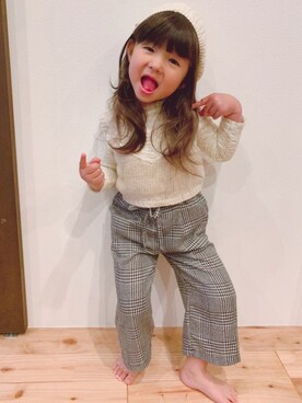 「部屋撮り」｜「アイテム（ハンチング/ベレー帽）」を使った、rurireさん（キッズ・100cm）の春コーディネート