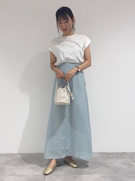 「SENSE OF PLACE by URBAN RESEARCH（センスオブプレイスバイアーバンリサーチ）のスクエアトウセンターシームフラットシューズ（パンプス）」を使った、naoさん（レディース・158cm）の夏コーディネート