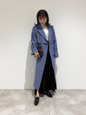 「ベロア」｜「アイテム（トレンチコート）」を使った、naoさん（レディース・158cm）の秋コーディネート