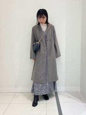 「SENSE OF PLACE by URBAN RESEARCH（センスオブプレイスバイアーバンリサーチ）のアイテム（ノーカラーコート）」を使った、naoさん（レディース・158cm）の冬コーディネート