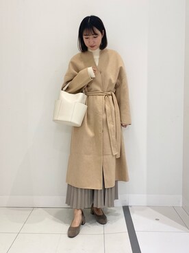 「レザースカート」｜「アイテム（ノーカラージャケット）」を使った、naoさん（レディース・158cm）の冬コーディネート