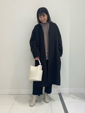 「SENSE OF PLACE by URBAN RESEARCH（センスオブプレイスバイアーバンリサーチ）のアイテム（ノーカラージャケット）」を使った、naoさん（レディース・158cm）の冬コーディネート