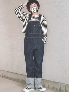 「Rodeo Crowns（ロデオクラウンズ）のアイテム（サロペット/オーバーオール）」を使った、KYOKOさん（レディース・156cm）の春コーディネート