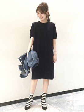 「ボーダーソックス」｜「アイテム（デニムジャケット）」を使った、さく*さん（レディース・162cm）の春コーディネート