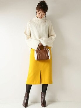 「マスタードイエロー」｜さく*さん（レディース・161cm）の秋コーディネート