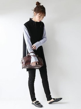 「ニットベスト×シャツ」｜さく*さん（レディース・161cm）の秋コーディネート