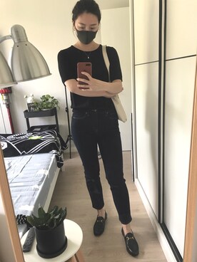 「UNIQLO（ユニクロ）のアイテム（デニムパンツ、ブルー系）」を使った、Nekooooさん（レディース・171cm）の夏コーディネート