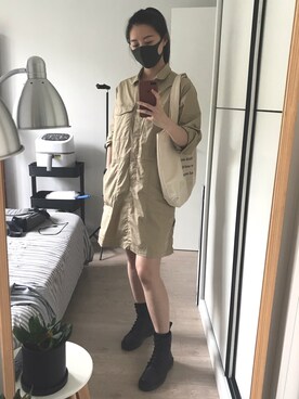 「Noneのアイテム（シャツワンピース、ベージュ系）」を使った、Nekooooさん（レディース・171cm）の夏コーディネート