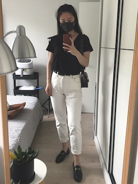 「MANGO（マンゴ）のアイテム（デニムパンツ、ホワイト系）」を使った、Nekooooさん（レディース・171cm）の夏コーディネート