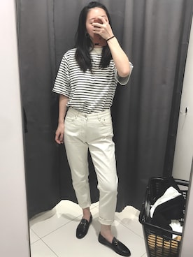 「MANGO（マンゴ）のアイテム（デニムパンツ、ホワイト系）」を使った、Nekooooさん（レディース・171cm）の夏コーディネート