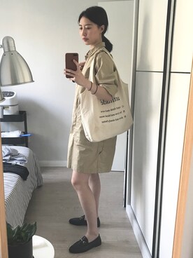 「休闲」｜「アイテム（シャツワンピース）」を使った、Nekooooさん（レディース・171cm）の秋コーディネート
