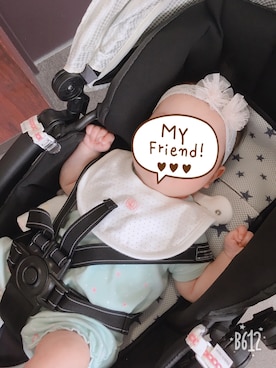 「アイテム（ロンパース、グリーン系）」を使った、ららちゃんさん（キッズ・60cm）の春コーディネート