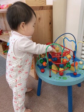 「PETIT BATEAU（プチバトー）のアイテム（サロペット/オーバーオール）」を使った、ららちゃんさん（キッズ・70cm）の冬コーディネート