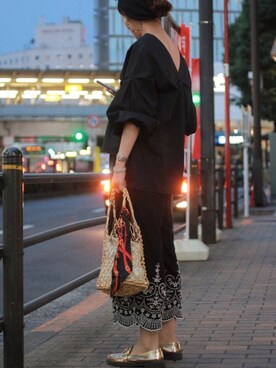 「バルーンスリーブ」｜まーぶるさん（レディース・160cm）の夏コーディネート