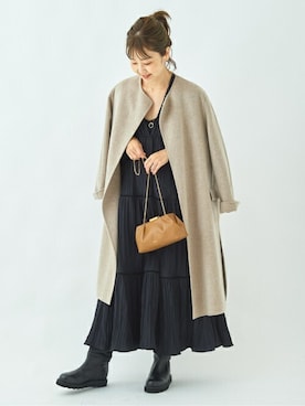 「アイテム（ノーカラーコート）」を使った、MYHさん（レディース・166cm）の夏コーディネート