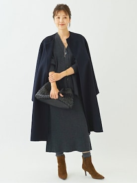 「アイテム（ノーカラーコート）」を使った、MYHさん（レディース・166cm）の秋コーディネート