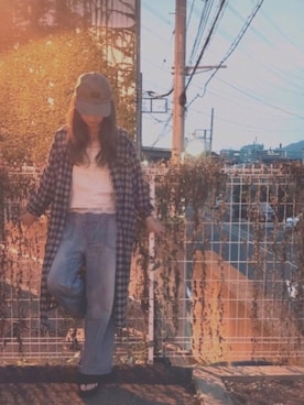 「チェックシャツワンピース」｜「アイテム（その他）」を使った、kana¨̮*さん（レディース・161cm）の秋コーディネート