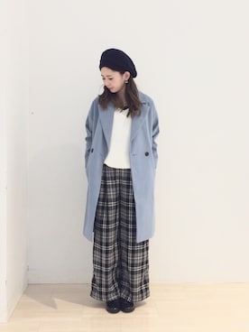 「サックスブルー」｜「アイテム（ハンチング/ベレー帽）」を使った、kana¨̮*さん（レディース・161cm）の秋コーディネート