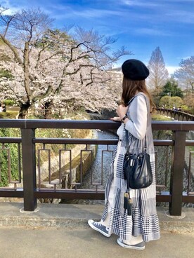 「ダニエルウェリントン」｜「アイテム（ハンチング/ベレー帽）」を使った、kana¨̮*さん（レディース・161cm）の春コーディネート