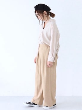 「スキッパーシャツ」｜「アイテム（ハンチング/ベレー帽）」を使った、kana¨̮*さん（レディース・161cm）の秋コーディネート