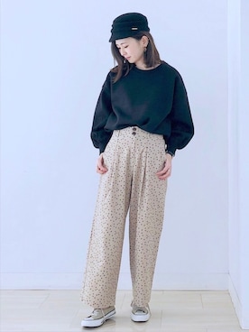 「袖ボリューム」｜「アイテム（キャップ）」を使った、kana¨̮*さん（レディース・161cm）の冬コーディネート