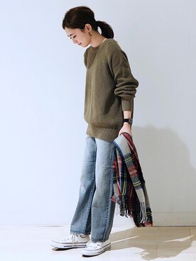 「ブリーチデニム」｜「アイテム（アクセサリー）」を使った、kana¨̮*さん（レディース・161cm）の冬コーディネート