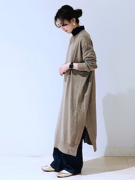 「スリット」｜「アイテム（バレエシューズ）」を使った、kana¨̮*さん（レディース・161cm）の冬コーディネート
