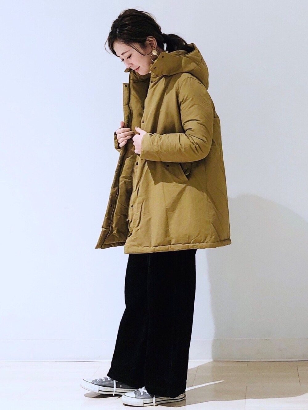 AMERICAN HOLIC グログランエコダウンフード付きコート キャメル  